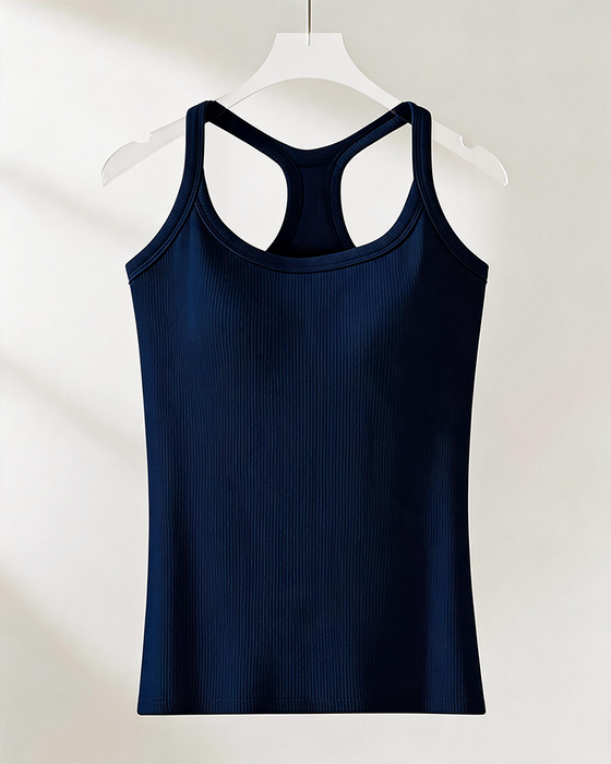 Tanktop Ingebouwde Bh Geribbeld Effen