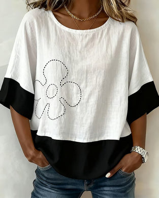 Top Kleurenblok Bloemig