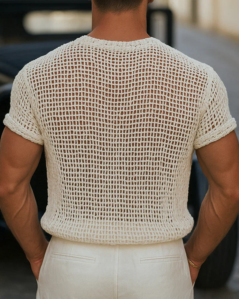 Heren T-Shirt Knoop Kleine V-Hals Korte Mouw