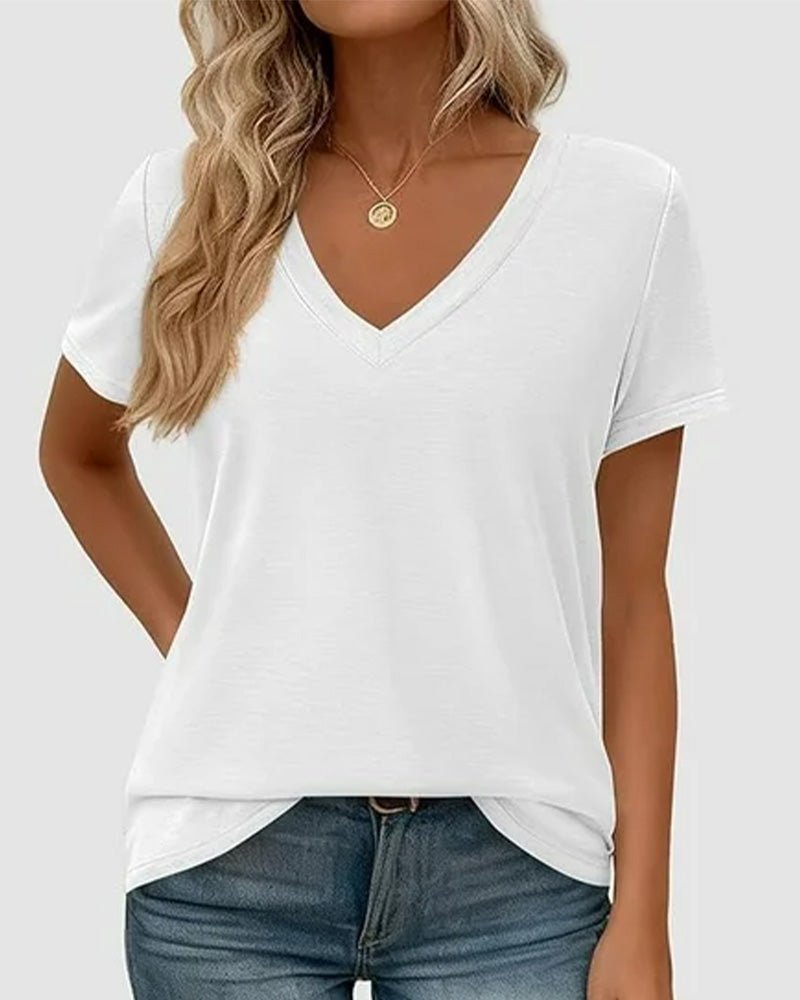 T-Shirt Pullover V-Hals Effen