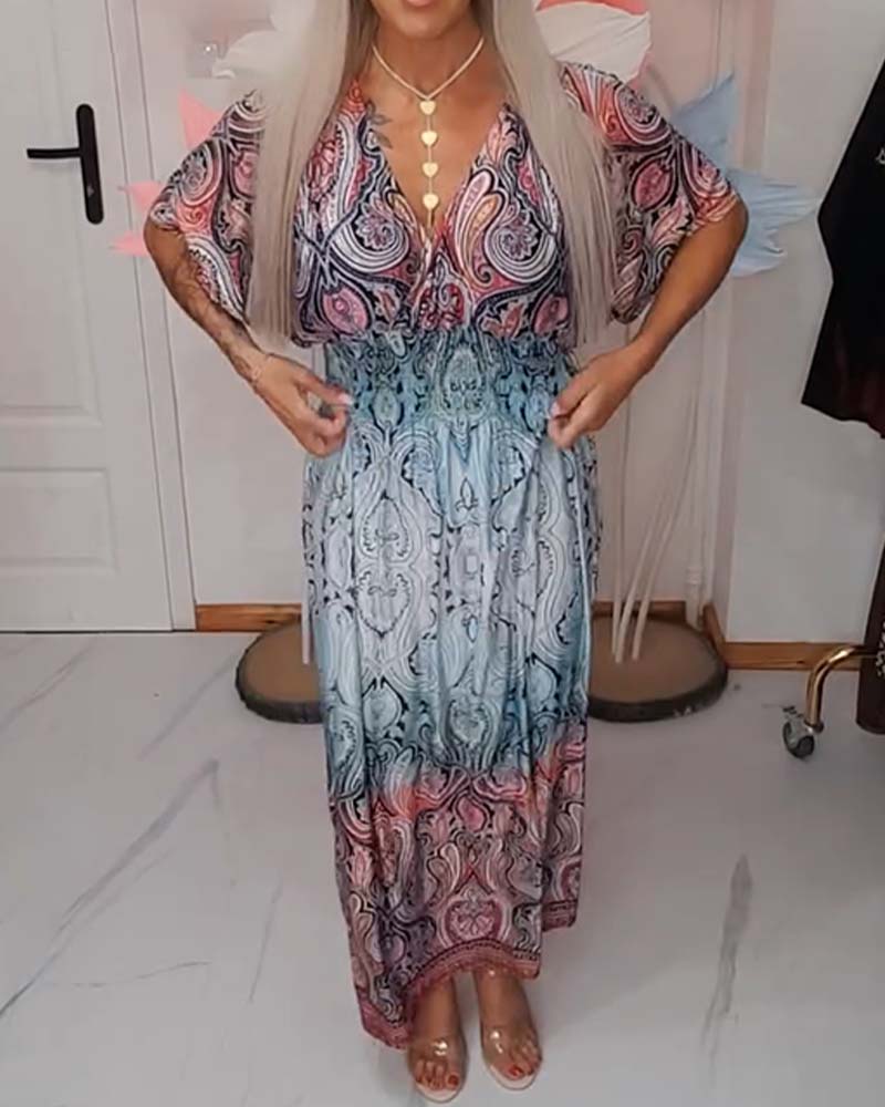 Jurk V-hals Taille Gedrapeerd Vakantie