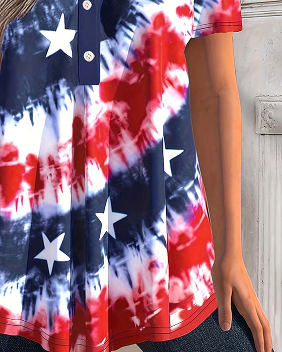 Blouses Tie-Dye Henley Korte Mouw