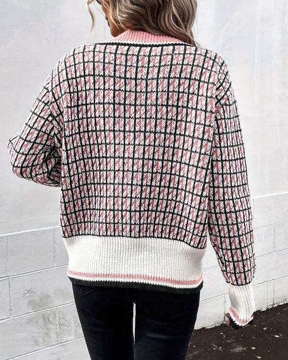 Cardigan Vintage Ruit Knoopsluiting