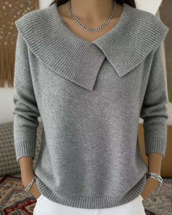 Pullover Revers Effen Kleur Lange Mouwen