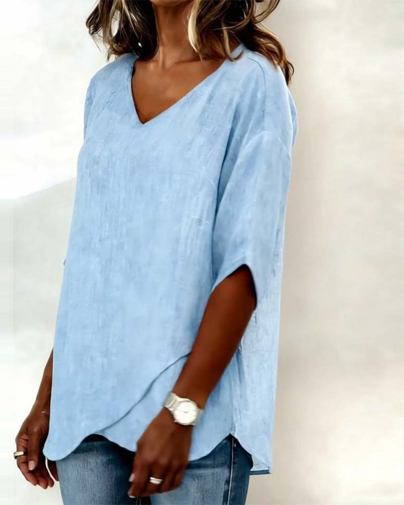 Top Onregelmatige Zoom Effen Kleur V-Hals