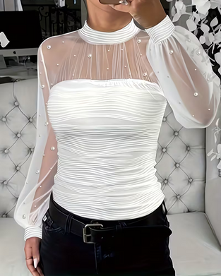 Blouse Mock Hals Gerimpeld Sheer