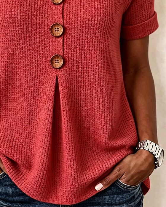 T-Shirt Kleine V-Hals Wafel Effen