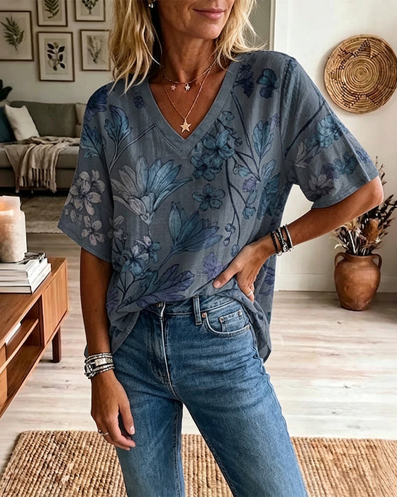 Blouse V-Hals Halve Mouwen