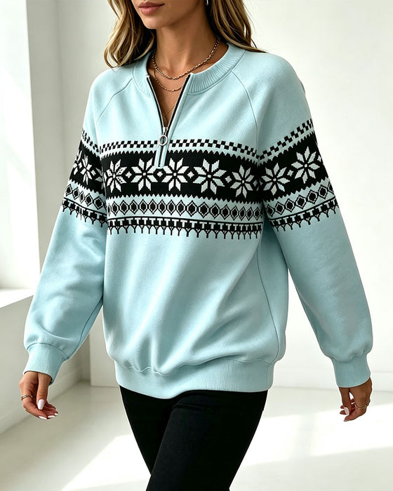 Sweatshirt Sneeuwvlok Bedrukt Half-Zip
