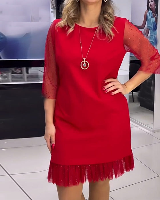 Jurk effen kleur mesh stiksels pailletten