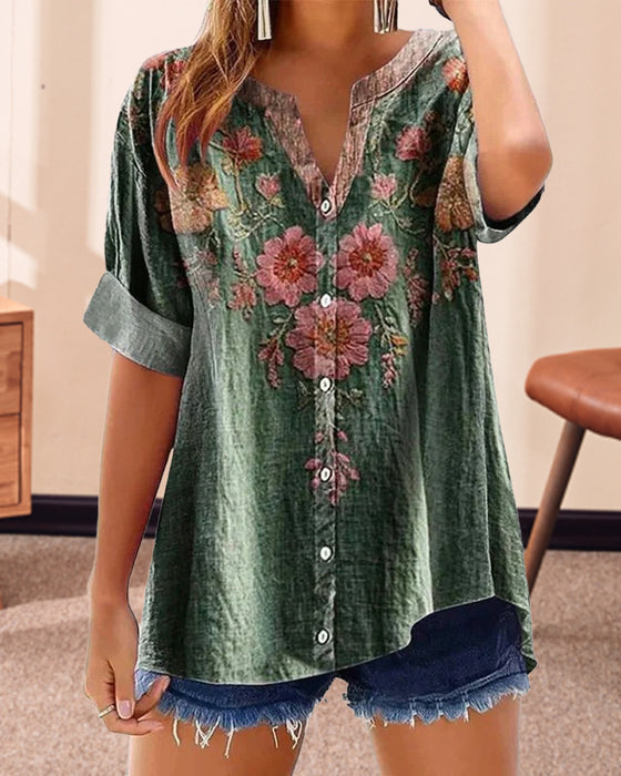 Blouse mode bedrukte v-hals