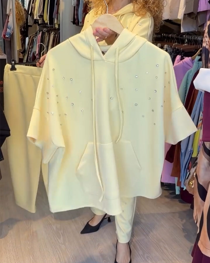 Set Met Capuchon En Pareldetails Casual