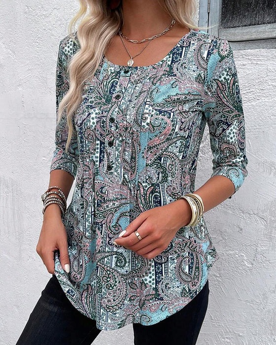 Blouse Driekwart Mouw Vintage Print