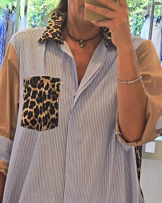 Casual jurk met luipaard strepen print en revers