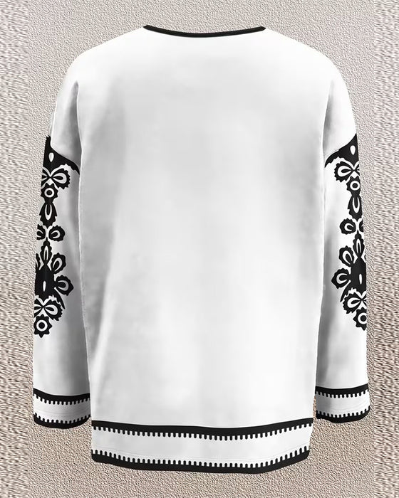 Colour-block V-hals Geprint Langmouwig Topje