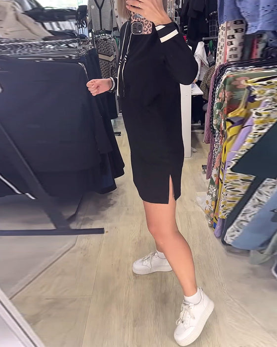 Casual opstaande kraag jurk met lange mouw en trekkoord