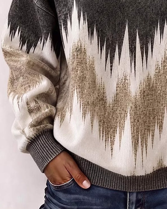 Sweatshirt Kraag Rits Kleurblok Losse Pasvorm