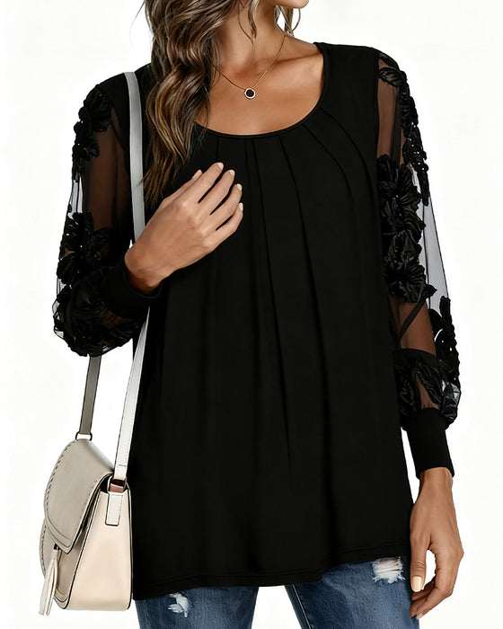 Lange Mouwen Blouse In Patchwork Met Plooien