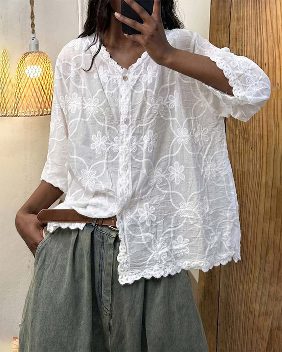 Blouse Franse Kant Driekwart Mouw