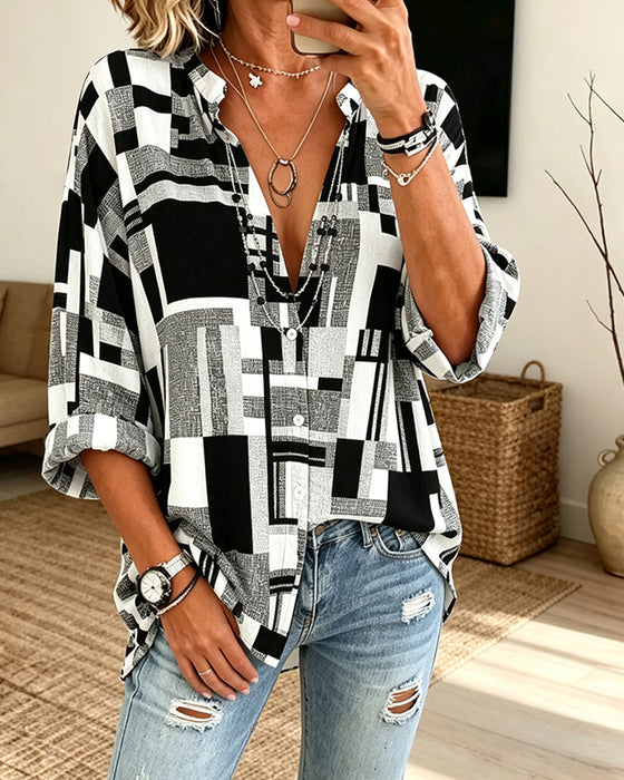 Blouse Geometrische Print V-Hals Relaxed