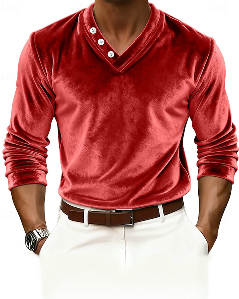 Heren Top Met Comfortabele Passform, Fluwelen Stof En Lange Mouwen