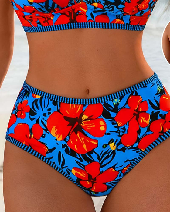 Bikini Bloemen Deep-V Hoge-Taille