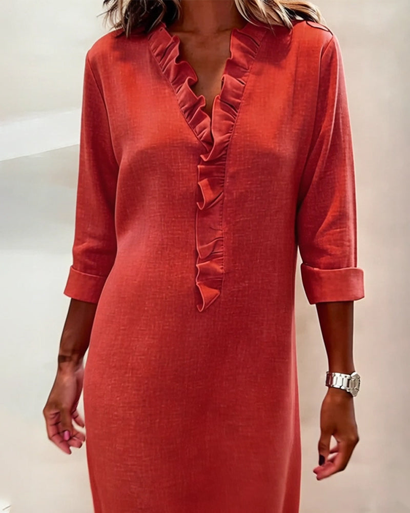 Jurk Gerimpelde V-Hals Effen Kleur