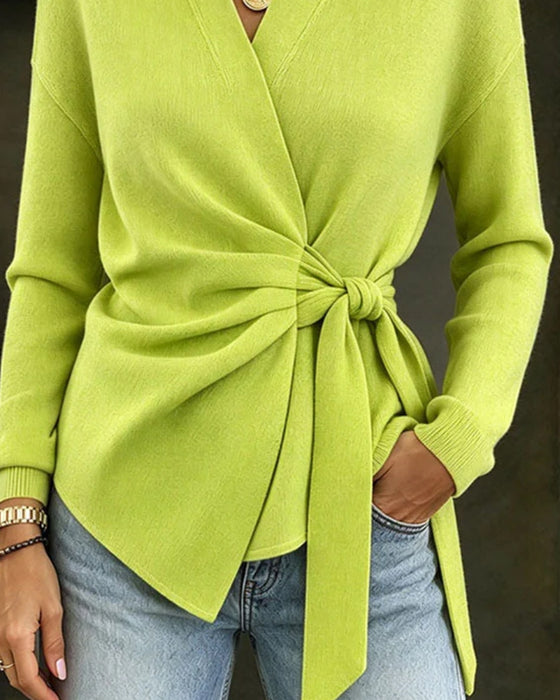 Pullover In Effen Kleur Met Lange Mouwen En Strikband Voor