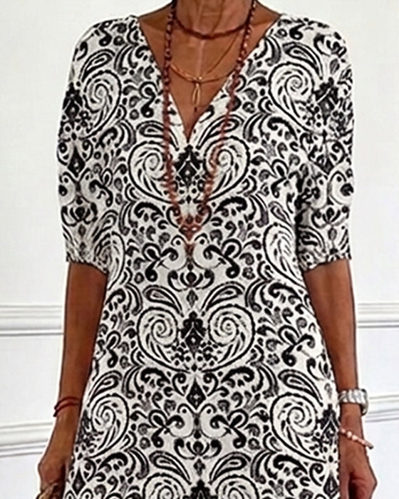 Jurk Vintage Bloemenpatroon V-Hals Maxi