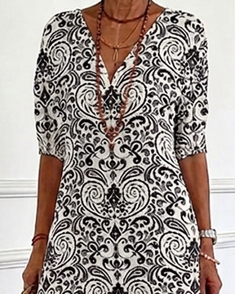 Jurk Vintage Bloemenpatroon V-Hals Maxi
