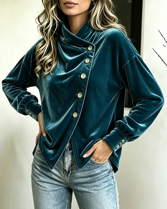 Blouse Turtleneck Split Kruis Knoop