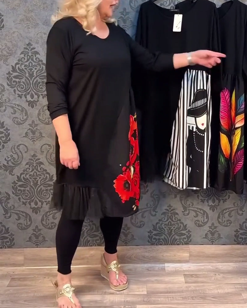 Casual jurk met mesh- en bloemenprint