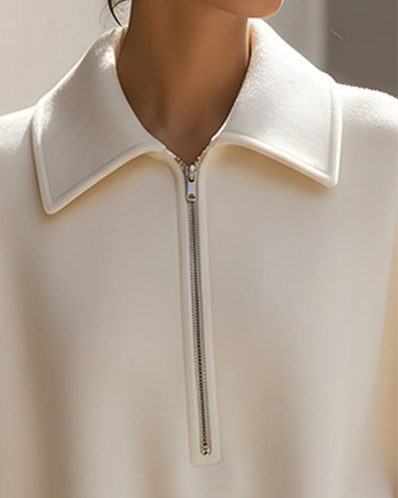 Half-zip Sweatshirt met Lantaarnmouwen en Reverkraag