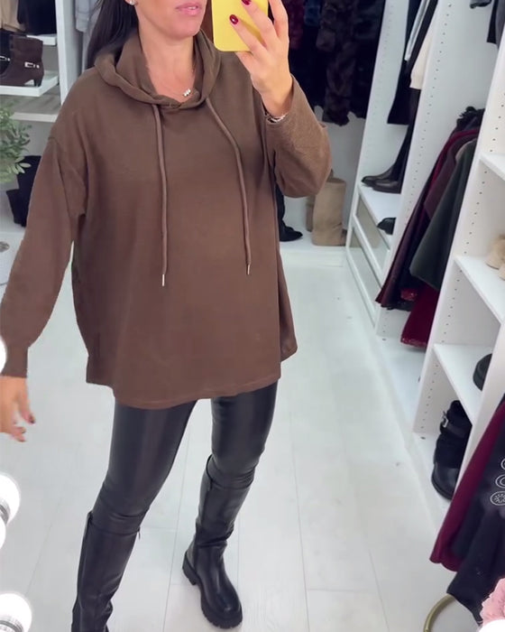 Onregelmatige Wijde Effen Langmouwige Hoodie