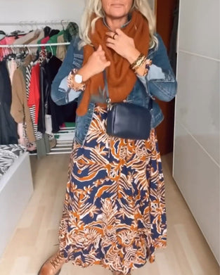 Casual denim jas met reversknoop en lange mouwen