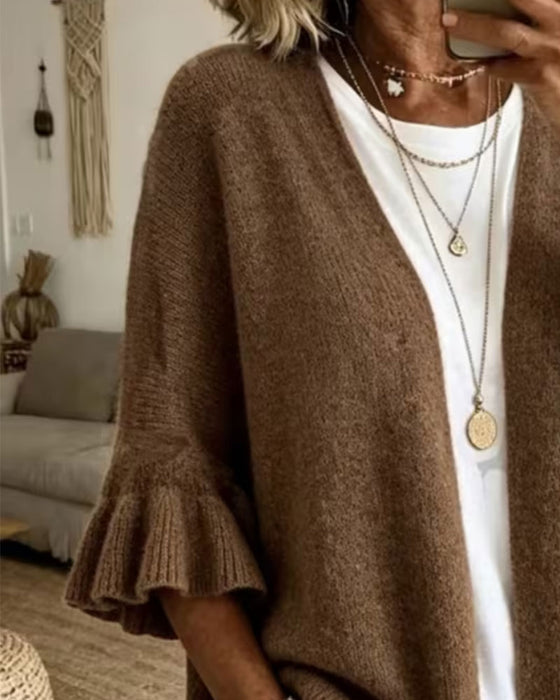 Cardigan Effen Kleur Ruches Mouw