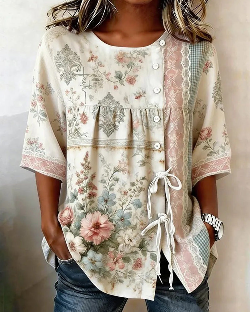 Blouse Retro Bloemenprint Casual