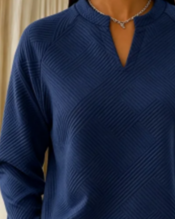 Sweatshirt V-Hals Gestreept Raglan Effen