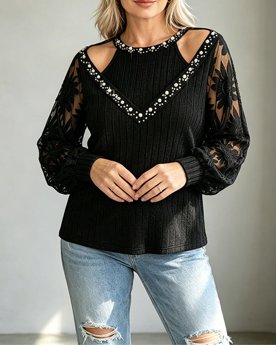 T-Shirt Parelgat Kant Geribbeld