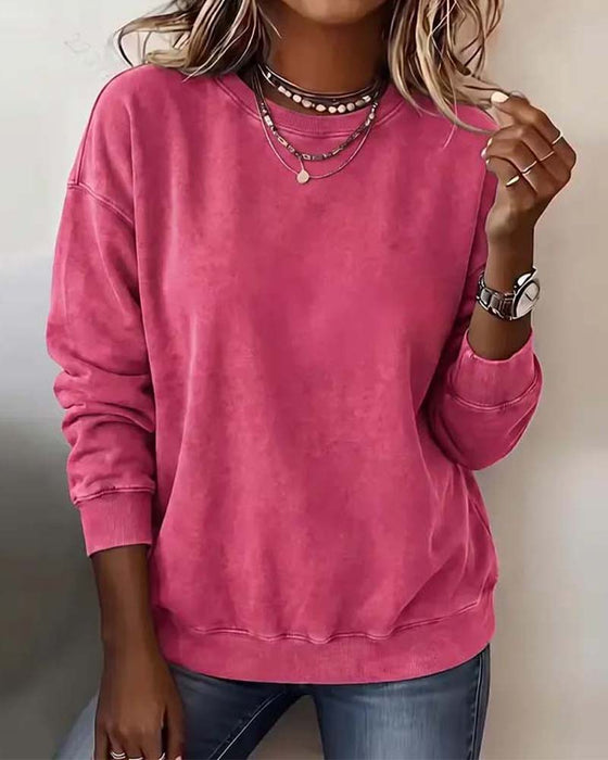 Sweatshirt Ronde Hals Afvallende Schouder Lange Mouw Los