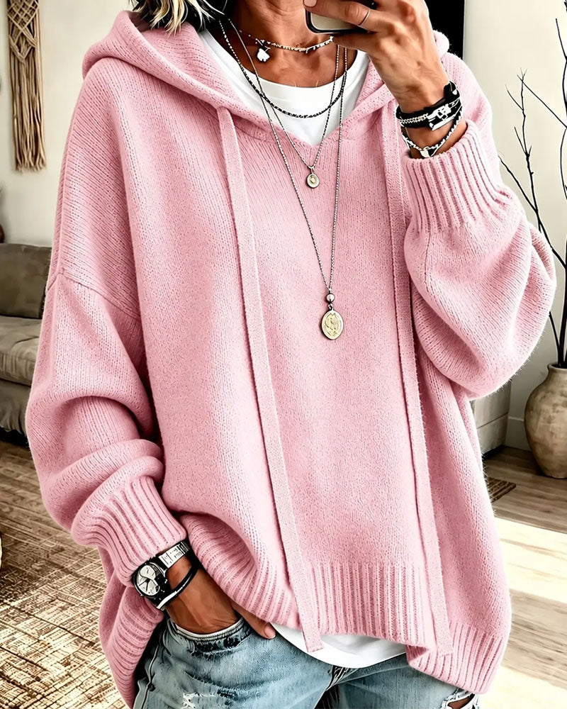 Pullover Met Capuchon Trekkoord Drop Schouder Los