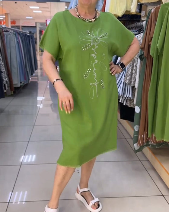 Jurk Ruw Rand Korte Mouw Los Casual