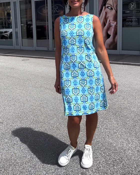 Mouwloze slim-fit jurk met print