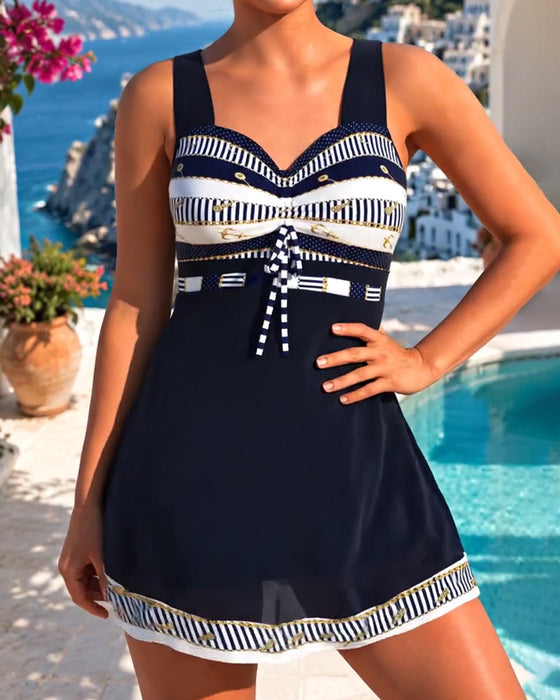 Swimdress Tankini Stropdas Streep Rok