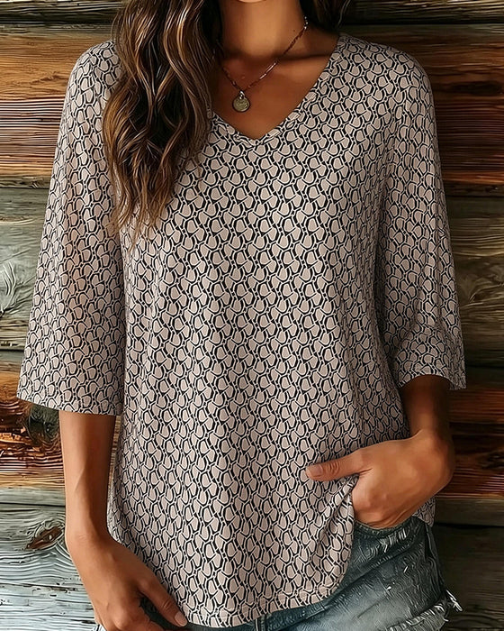 Blouse V-Hals Halflange Mouw Casual