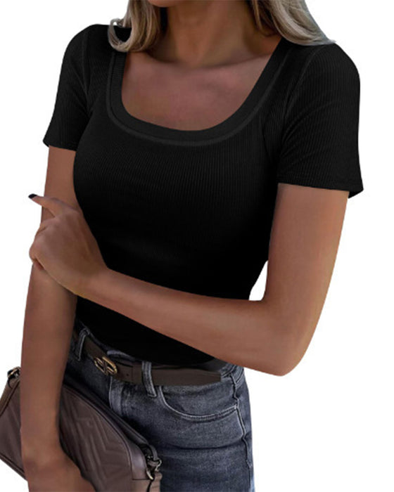 T-Shirt U-Hals Korte Mouw Nauwsluitend