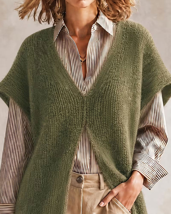 Trui Jurk Effen Kleur V-hals