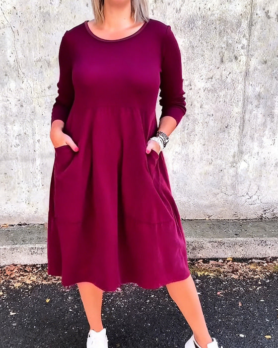 Jurk Met Ronde Hals En Losse Lantaarnmouwen