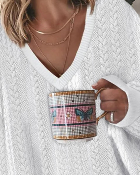 Sweatshirt V-Hals Loose Jacquard