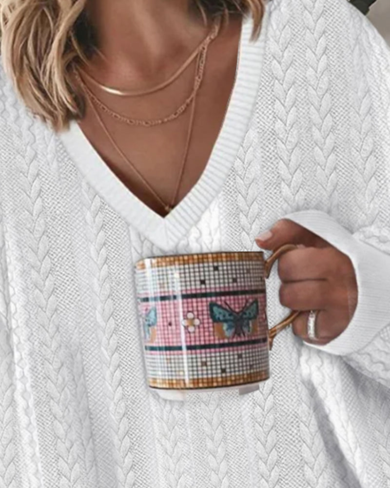 Sweatshirt V-Hals Loose Jacquard